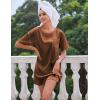 image:imageEkouaer Silk Sleep Shirts for Women Satin Nightshirt Tshirt Nightgown Sleepwear Shirt Dress With Chest Pocket S2XLLight Brown