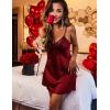 image:imageEkouaer Sleepwear Sexy Lingerie Nightgown Lace Chemise Satin Slip Silk Negligee Nightie Bridal Babydoll for WomenWine Red