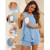 image:imageEkouaer Women Maternity Nursing Pajama Set Breastfeeding Sleepwear Double Layer Sleeveless Top amp Shorts Pregnancy PJSLight Blue