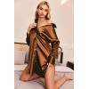 image:imageEkouaer Women Satin Sleep Shirt Long Sleeve Nightgown Button Down Nightshirt Silk Sleepwear Soft Pajama Dress Sleep DressBrown