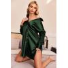 image:imageEkouaer Women Satin Sleep Shirt Long Sleeve Nightgown Button Down Nightshirt Silk Sleepwear Soft Pajama Dress Sleep DressGreen