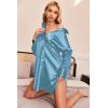 image:imageEkouaer Women Satin Sleep Shirt Long Sleeve Nightgown Button Down Nightshirt Silk Sleepwear Soft Pajama Dress Sleep DressLight Blue