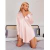 image:imageEkouaer Women Satin Sleep Shirt Long Sleeve Nightgown Button Down Nightshirt Silk Sleepwear Soft Pajama Dress Sleep DressLight Pink