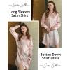 image:imageEkouaer Women Satin Sleep Shirt Long Sleeve Nightgown Button Down Nightshirt Silk Sleepwear Soft Pajama Dress Sleep DressLight Pink