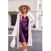 image:imageEkouaer Women Satin Sleep Shirt Long Sleeve Nightgown Button Down Nightshirt Silk Sleepwear Soft Pajama Dress Sleep DressPurple