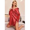 image:imageEkouaer Women Satin Sleep Shirt Long Sleeve Nightgown Button Down Nightshirt Silk Sleepwear Soft Pajama Dress Sleep DressRed