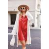 image:imageEkouaer Women Satin Sleep Shirt Long Sleeve Nightgown Button Down Nightshirt Silk Sleepwear Soft Pajama Dress Sleep DressRed