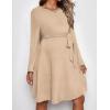 image:imageEkouaer Womens Maternity Dress Rib Knit Long Sleeve Pregnancy Dresses Crewneck Pregnant Clothes with BeltKhaki