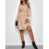 image:imageEkouaer Womens Maternity Dress Rib Knit Long Sleeve Pregnancy Dresses Crewneck Pregnant Clothes with BeltKhaki