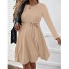 image:imageEkouaer Womens Maternity Dress Rib Knit Long Sleeve Pregnancy Dresses Crewneck Pregnant Clothes with BeltKhaki