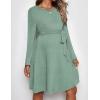 image:imageEkouaer Womens Maternity Dress Rib Knit Long Sleeve Pregnancy Dresses Crewneck Pregnant Clothes with BeltMint Green