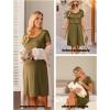 image:imageEkouaer Womens Nursing Dress Summer Short Sleeve Patchwork Maternity Breastfeeding Knee Length DressArmy Green