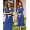 image:imageEkouaer Womens Nursing Dress Summer V Neck Short Sleeve Maternity Split Long Dresses for Breastfeeding with Pockets SXXLDark Blue