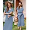 image:imageEkouaer Womens Nursing Dress Summer V Neck Short Sleeve Maternity Split Long Dresses for Breastfeeding with Pockets SXXLGrey Blue