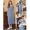 image:imageEkouaer Womens Nursing Dress Summer V Neck Short Sleeve Maternity Split Long Dresses for Breastfeeding with Pockets SXXLGrey Blue