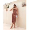 image:imageEkouaer Womens Satin Nightgown Sexy Lingerie Sleepwear Spaghetti Strap Cowl Neck Elegant Long Slip Satin Silk Midi DressBrown