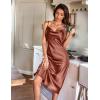 image:imageEkouaer Womens Satin Nightgown Sexy Lingerie Sleepwear Spaghetti Strap Cowl Neck Elegant Long Slip Satin Silk Midi DressBrown