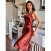 image:imageEkouaer Womens Satin Nightgown Sexy Lingerie Sleepwear Spaghetti Strap Cowl Neck Elegant Long Slip Satin Silk Midi DressBurgundy