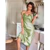 image:imageEkouaer Womens Satin Nightgown Sexy Lingerie Sleepwear Spaghetti Strap Cowl Neck Elegant Long Slip Satin Silk Midi DressLight Green