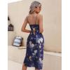 image:imageEkouaer Womens Satin Nightgown Sexy Lingerie Sleepwear Spaghetti Strap Cowl Neck Elegant Long Slip Satin Silk Midi DressPat2 Navy Floral