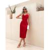 image:imageEkouaer Womens Satin Nightgown Sexy Lingerie Sleepwear Spaghetti Strap Cowl Neck Elegant Long Slip Satin Silk Midi DressRed