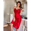 image:imageEkouaer Womens Satin Nightgown Sexy Lingerie Sleepwear Spaghetti Strap Cowl Neck Elegant Long Slip Satin Silk Midi DressRed