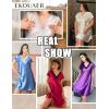 image:imageEkouaer Womens Satin Nightgown Sleepwear Lace V Neck Side Slits Nightie Short Sleeves NightshirtLight Blue