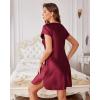 image:imageEkouaer Womens Satin Nightgown Sleepwear Lace V Neck Side Slits Nightie Short Sleeves NightshirtWine Red
