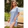 image:imageEkouaer Womens Satin Nightgowns V Neck Side Split Sleepshirt Short Sleeves Sleepwear Chest Pocket Nightshirt SXXLBlue Stripe