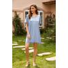 image:imageEkouaer Womens Satin Nightgowns V Neck Side Split Sleepshirt Short Sleeves Sleepwear Chest Pocket Nightshirt SXXLBlue Stripe