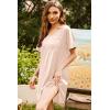 image:imageEkouaer Womens Satin Nightgowns V Neck Side Split Sleepshirt Short Sleeves Sleepwear Chest Pocket Nightshirt SXXLChampagne