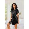 image:imageEkouaer Womens Satin Nightshirt Button Down Sleepshirt Silk Short Sleeve Nightgown Boyfriend Notch Collar SleepwearBlack