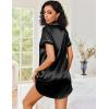 image:imageEkouaer Womens Satin Nightshirt Button Down Sleepshirt Silk Short Sleeve Nightgown Boyfriend Notch Collar SleepwearBlack