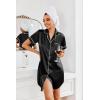 image:imageEkouaer Womens Satin Nightshirt Button Down Sleepshirt Silk Short Sleeve Nightgown Boyfriend Notch Collar SleepwearBlack
