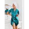 image:imageEkouaer Womens Satin Nightshirt Button Down Sleepshirt Silk Short Sleeve Nightgown Boyfriend Notch Collar SleepwearBlue Green