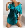 image:imageEkouaer Womens Satin Nightshirt Button Down Sleepshirt Silk Short Sleeve Nightgown Boyfriend Notch Collar SleepwearBlue Green