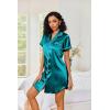 image:imageEkouaer Womens Satin Nightshirt Button Down Sleepshirt Silk Short Sleeve Nightgown Boyfriend Notch Collar SleepwearBlue Green