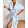 image:imageEkouaer Womens Satin Nightshirt Button Down Sleepshirt Silk Short Sleeve Nightgown Boyfriend Notch Collar SleepwearBlue Stripe