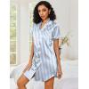 image:imageEkouaer Womens Satin Nightshirt Button Down Sleepshirt Silk Short Sleeve Nightgown Boyfriend Notch Collar SleepwearBlue Stripe