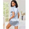 image:imageEkouaer Womens Satin Nightshirt Button Down Sleepshirt Silk Short Sleeve Nightgown Boyfriend Notch Collar SleepwearBlue Stripe