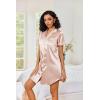 image:imageEkouaer Womens Satin Nightshirt Button Down Sleepshirt Silk Short Sleeve Nightgown Boyfriend Notch Collar SleepwearChampagne