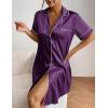 image:imageEkouaer Womens Satin Nightshirt Button Down Sleepshirt Silk Short Sleeve Nightgown Boyfriend Notch Collar SleepwearDeep Purple