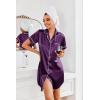 image:imageEkouaer Womens Satin Nightshirt Button Down Sleepshirt Silk Short Sleeve Nightgown Boyfriend Notch Collar SleepwearDeep Purple