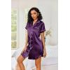 image:imageEkouaer Womens Satin Nightshirt Button Down Sleepshirt Silk Short Sleeve Nightgown Boyfriend Notch Collar SleepwearDeep Purple