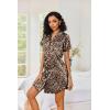 image:imageEkouaer Womens Satin Nightshirt Button Down Sleepshirt Silk Short Sleeve Nightgown Boyfriend Notch Collar SleepwearGold Leopard