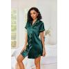 image:imageEkouaer Womens Satin Nightshirt Button Down Sleepshirt Silk Short Sleeve Nightgown Boyfriend Notch Collar SleepwearLake Green