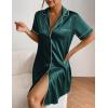 image:imageEkouaer Womens Satin Nightshirt Button Down Sleepshirt Silk Short Sleeve Nightgown Boyfriend Notch Collar SleepwearLake Green