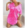image:imageEkouaer Womens Satin Nightshirt Button Down Sleepshirt Silk Short Sleeve Nightgown Boyfriend Notch Collar SleepwearLeopard