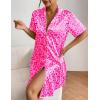 image:imageEkouaer Womens Satin Nightshirt Button Down Sleepshirt Silk Short Sleeve Nightgown Boyfriend Notch Collar SleepwearLeopard