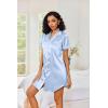 image:imageEkouaer Womens Satin Nightshirt Button Down Sleepshirt Silk Short Sleeve Nightgown Boyfriend Notch Collar SleepwearLight Blue